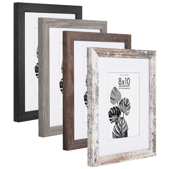 Americanflat 8x10 Picture Frame with 5x7 Mat 4 Pack - Rustic Picture Frames Shatter Resistant Glass and Easel