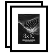 Americanflat 8x10 Picture Frame with Shatter-Resistant Glass with 5x7 Mat 2 Pack Display Photo Wall - Black