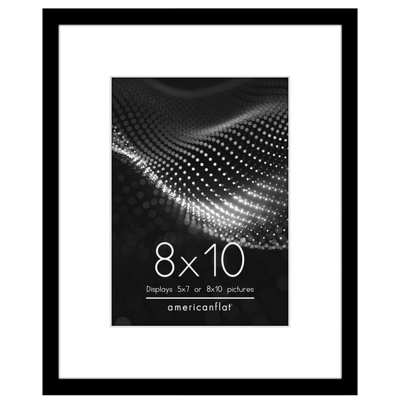 Americanflat 8x10 Picture Frame with Shatter-Resistant Glass with 5x7 Mat Display Photo Streamline - Black