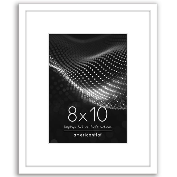 Americanflat 8x10 Picture Frame with Shatter-Resistant Glass with 5x7 Mat Display Photo Streamline - White