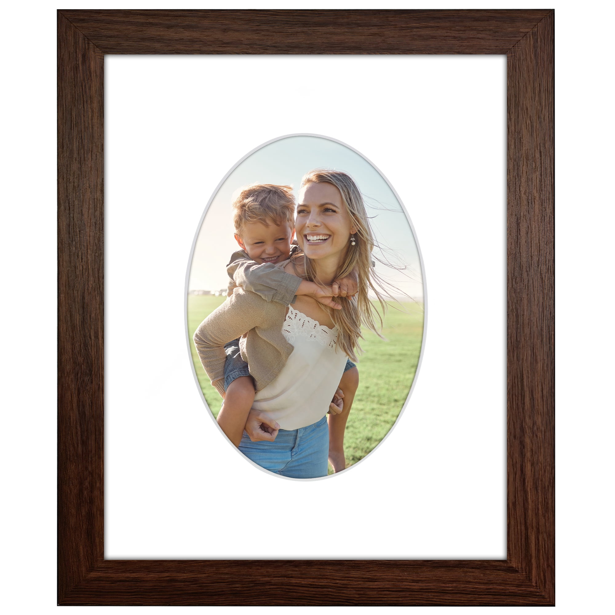 Americanflat 8" x 10" Picture Frame with Oval-Shaped Mat - Walnut