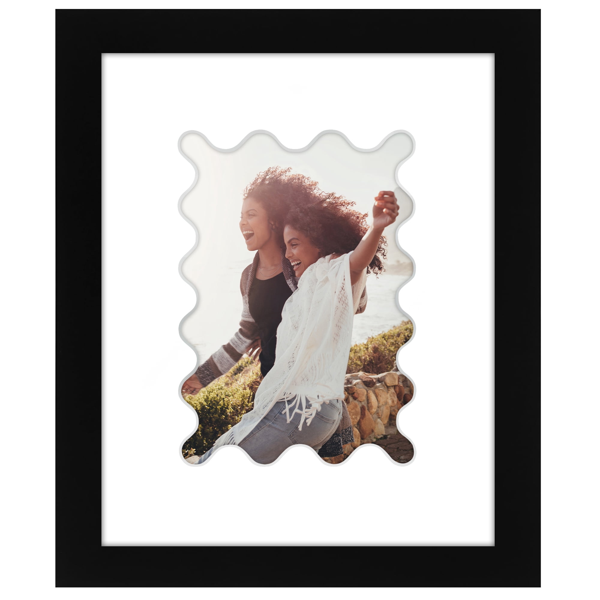 Americanflat 8" x 10" Picture Frame with Wavy Mat - Black