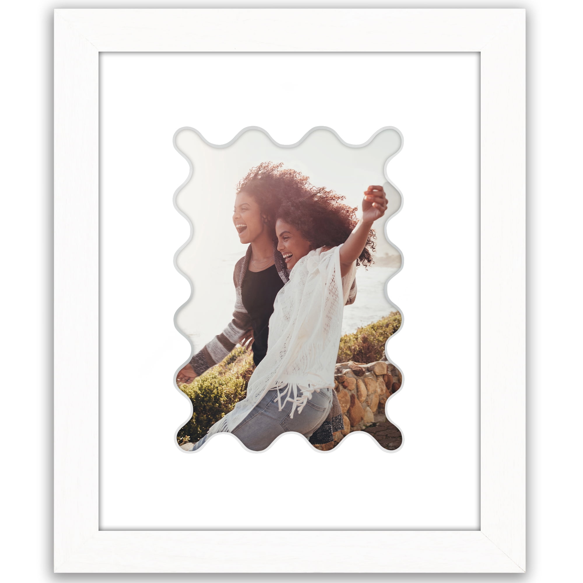Americanflat 8x10 Picture Frame with Wavy Mat Shatter-Resistant Glass elevate cherished photos - White