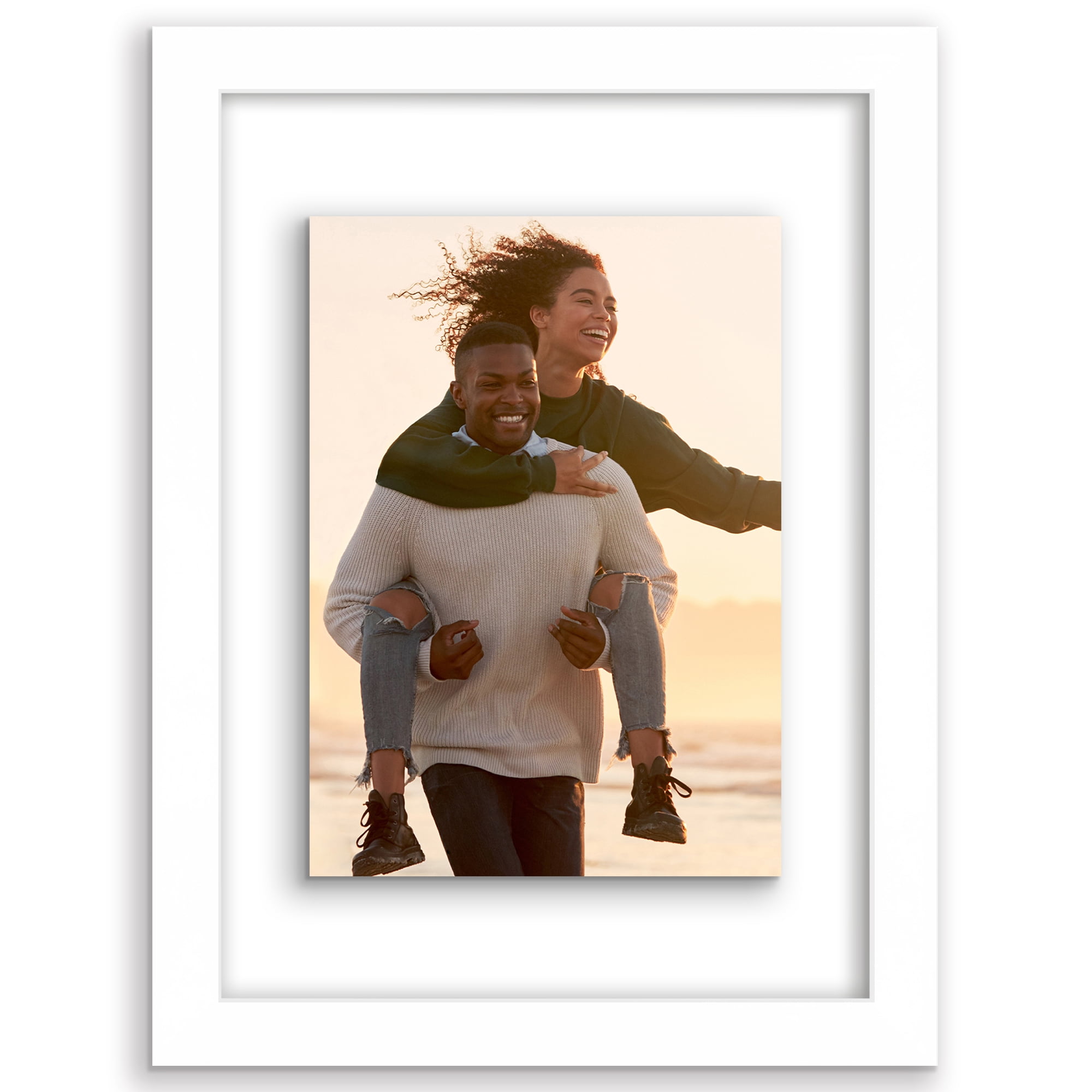 Americanflat 8x10 Picture Frame Floating Polished Crystal Clear Glass Display Photo Signature Float - White