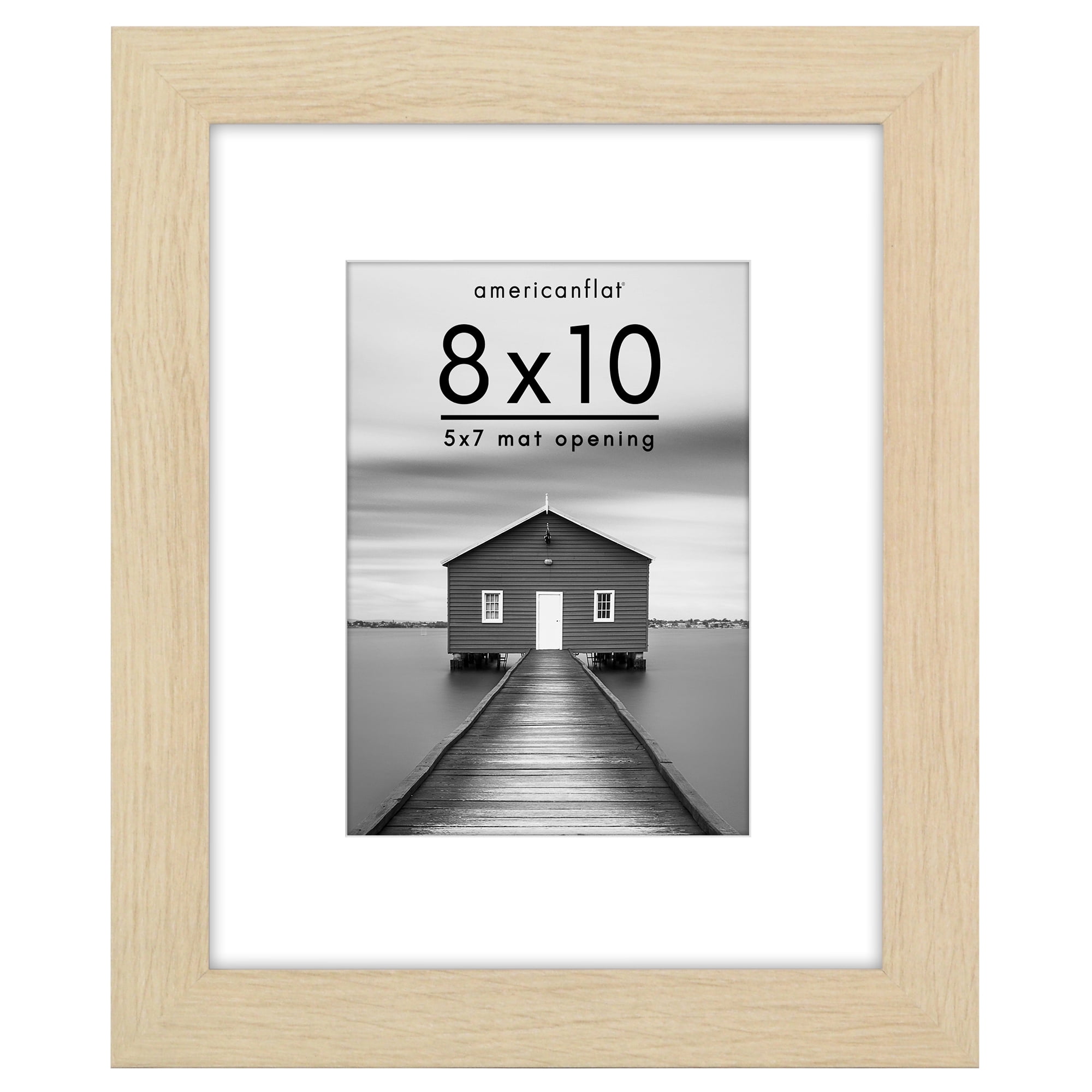 Americanflat 8x10 Picture Frame with Shatter-Resistant Glass with 5x7 Mat Display Photo Hudson - Natural Oak