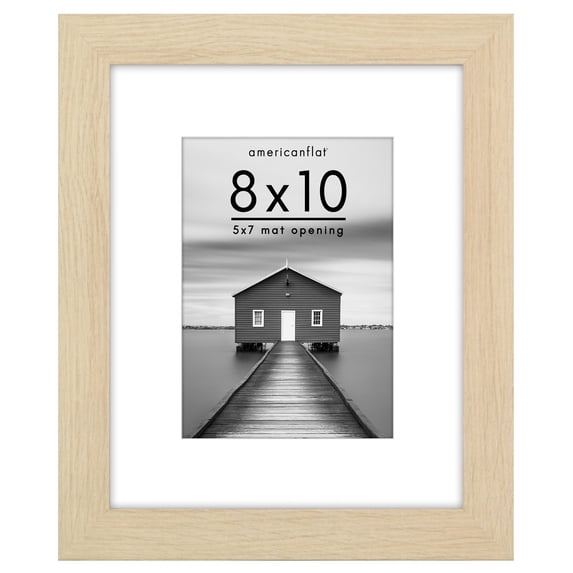 Americanflat 8x10 Picture Frame with Shatter-Resistant Glass with 5x7 Mat Display Photo Hudson - Natural Oak