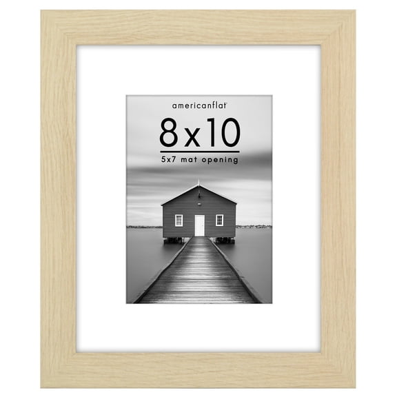 Americanflat 8x10 Picture Frame with Shatter-Resistant Glass with 5x7 Mat Display Photo Hudson - Natural Oak