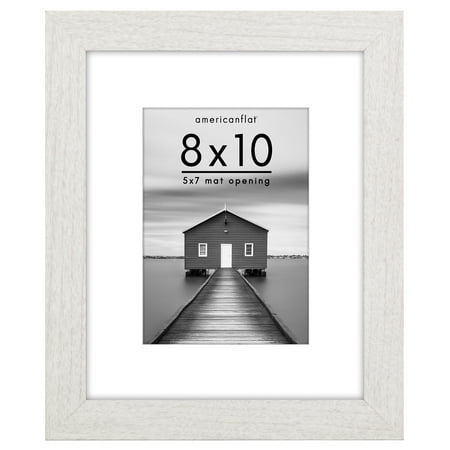 Americanflat 8x10 Picture Frame with Shatter-Resistant Glass with 5x7 Mat Display Photo Hudson Wide - White