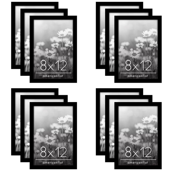 Americanflat 8x12 Picture Frame with Polished Plexiglass 12 Pack Signature Collection Frames Photo - Black
