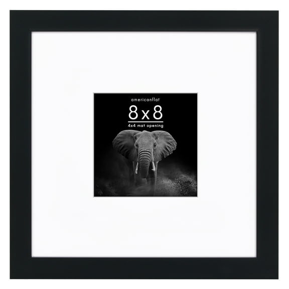 Americanflat 8" x 8" Gallery-Style Picture Frame with Mat to Secure Artwork, Prints, and Photos - Black