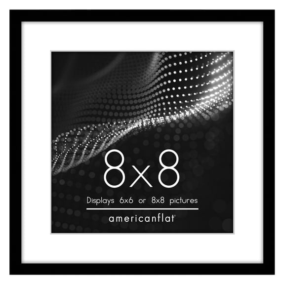 Americanflat 8x8 Picture Frame with Shatter-Resistant Glass with 6x6 Mat Display Photo Streamline - Black