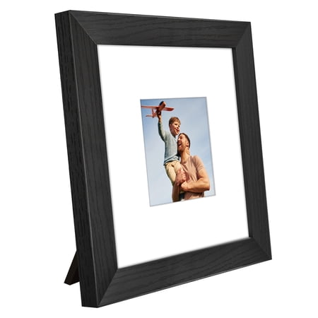 Americanflat 8x8 Picture Frame with Shatter-Resistant Glass with 4x4 Mat Display Photo Hudson Wide - Black