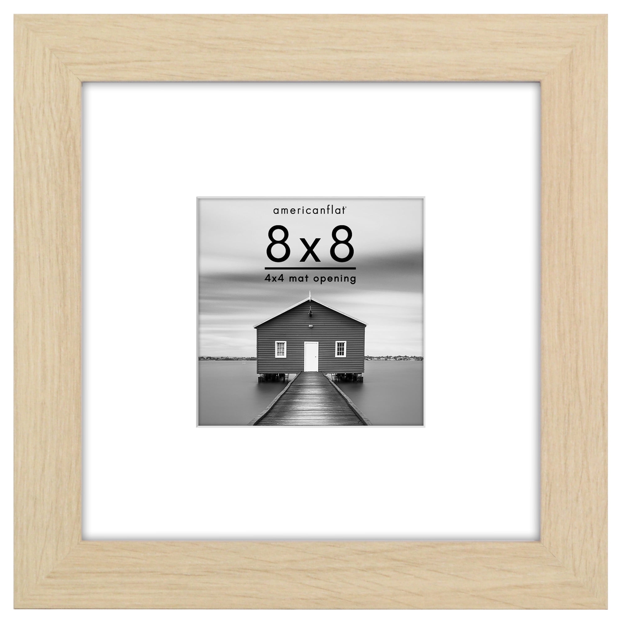 Americanflat 8x8 Picture Frame with Shatter-Resistant Glass with 4x4 Mat Display Photo Hudson - Natural Oak