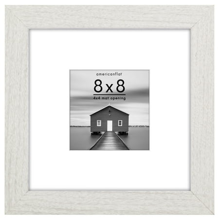 Americanflat 8x8 Picture Frame with Shatter-Resistant Glass with 4x4 Mat Display Photo Hudson Wide - White