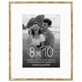 thumbnail image 1 of Americanflat 8x10 Picture Frame with Shatter-Resistant Glass with 5x7 Mat Metal Bamboo Style Molding - Gold, 1 of 9