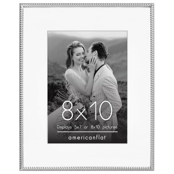 Americanflat 8"x10" Picture Frame with Rope-Style Textured Detailing - Use as 5"x7" Frame with Mat or Display 8"x10" Photo Without Mat - Silver