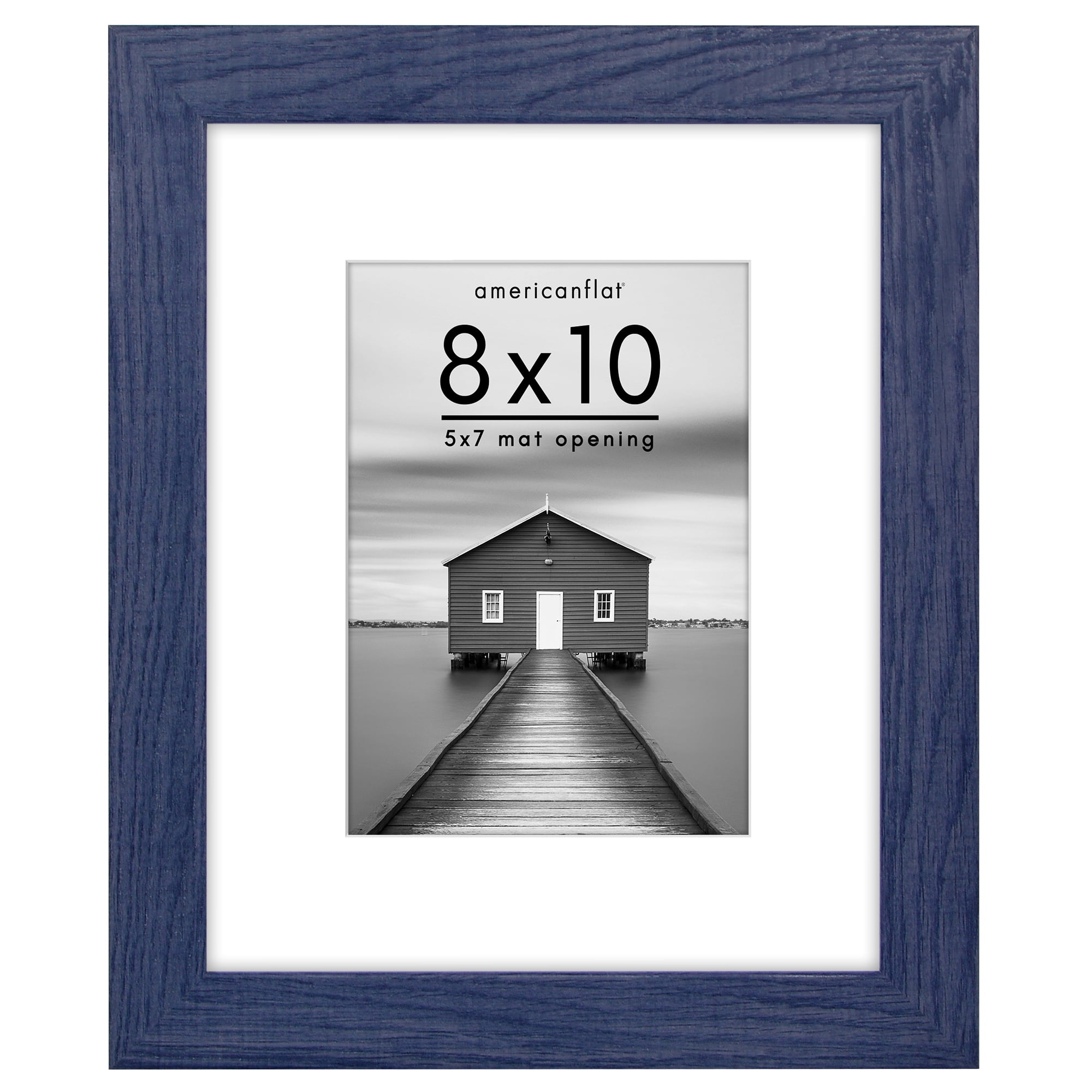 Americanflat 8x10 Picture Frame with Shatter-Resistant Glass Fits 5x7 Photos with Mat Hudson Distressed - Blue