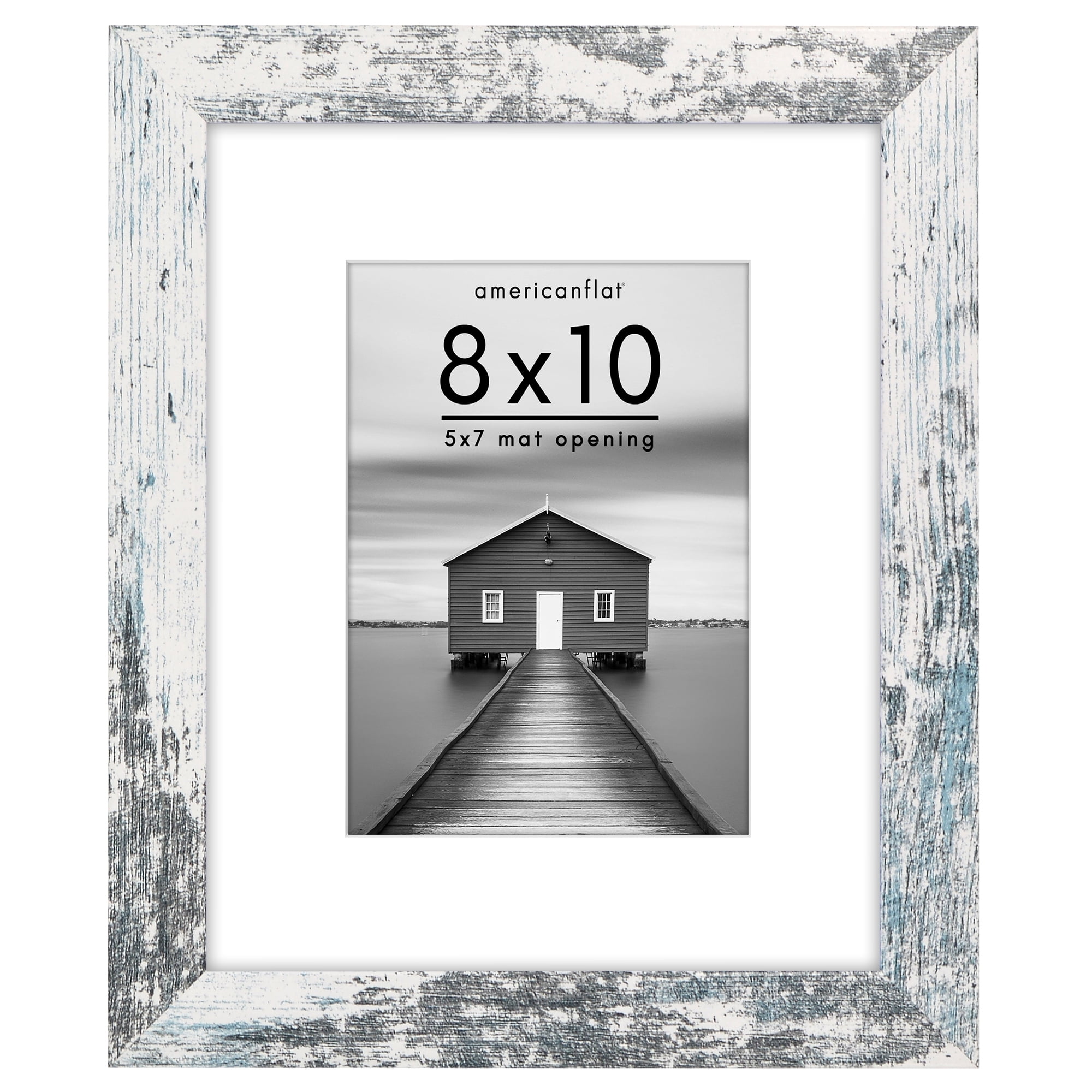 Americanflat 8x10 Picture Frame with Shatter-Resistant Glass Fits 5x7 Photos with Mat Hudson Distressed - White