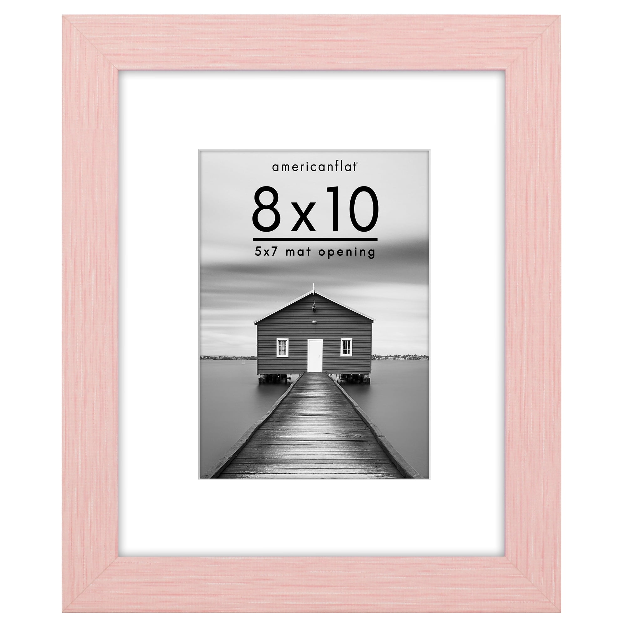 Americanflat 8x10 Picture Frame with Shatter-Resistant Glass Fits 5x7 with Mat Display Photo Hudson Distressed - Pink