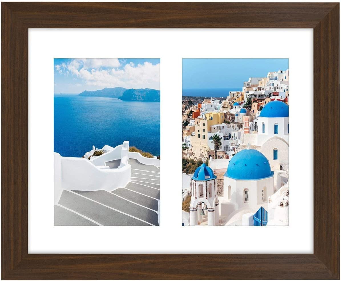 Americanflat 8x10 Double Picture Frame in Walnut - Composite Wood with Shatter Resistant Glass - Horizontal and Vertical Formats for Wall and Tabletop