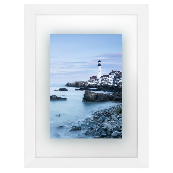Americanflat 8x10 Floating Frame, MDF wood and polished glass, portrait and landscape floating effect, White