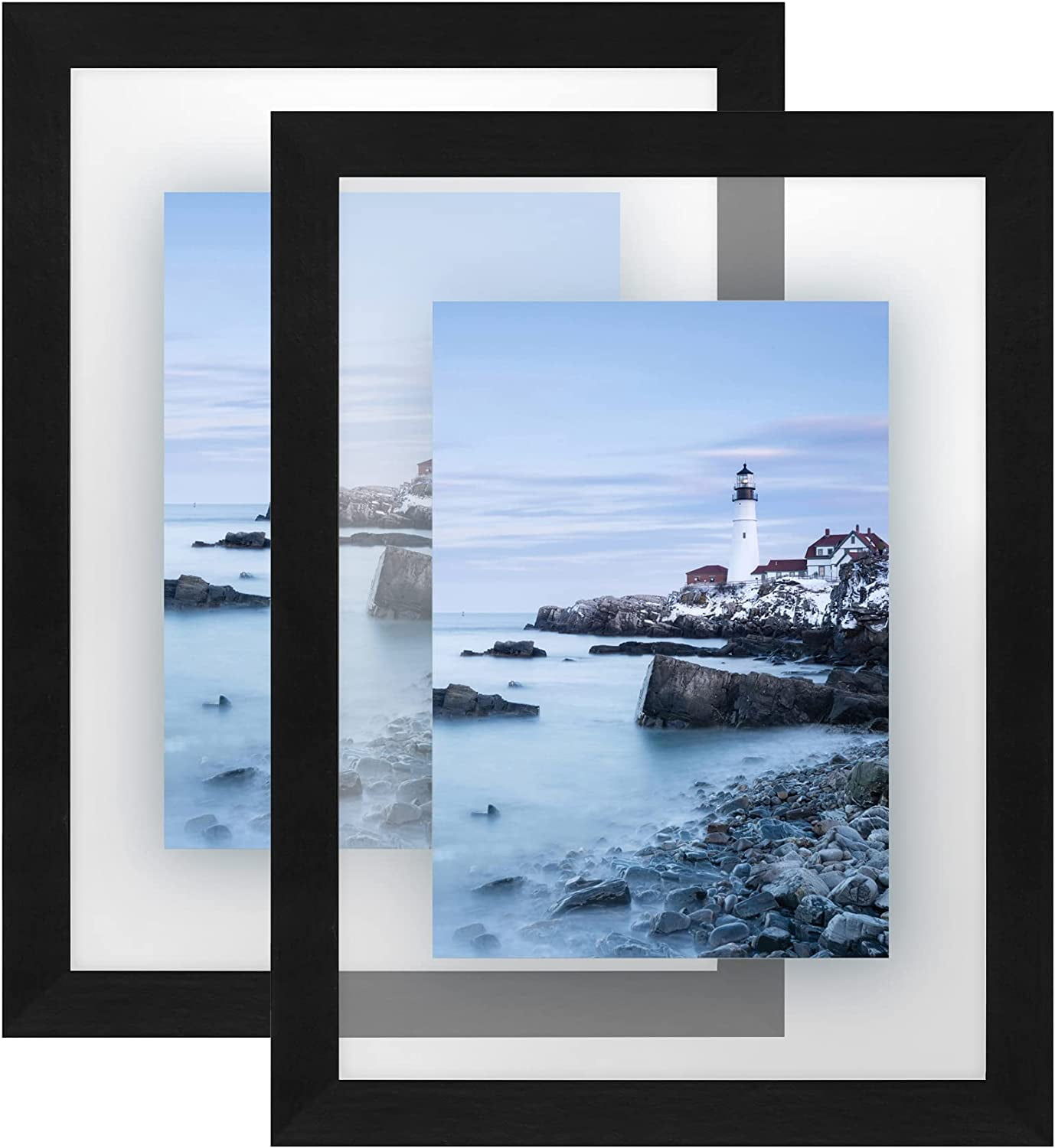 Americanflat 8x10 Floating Picture Frame in Black with Polished Glass