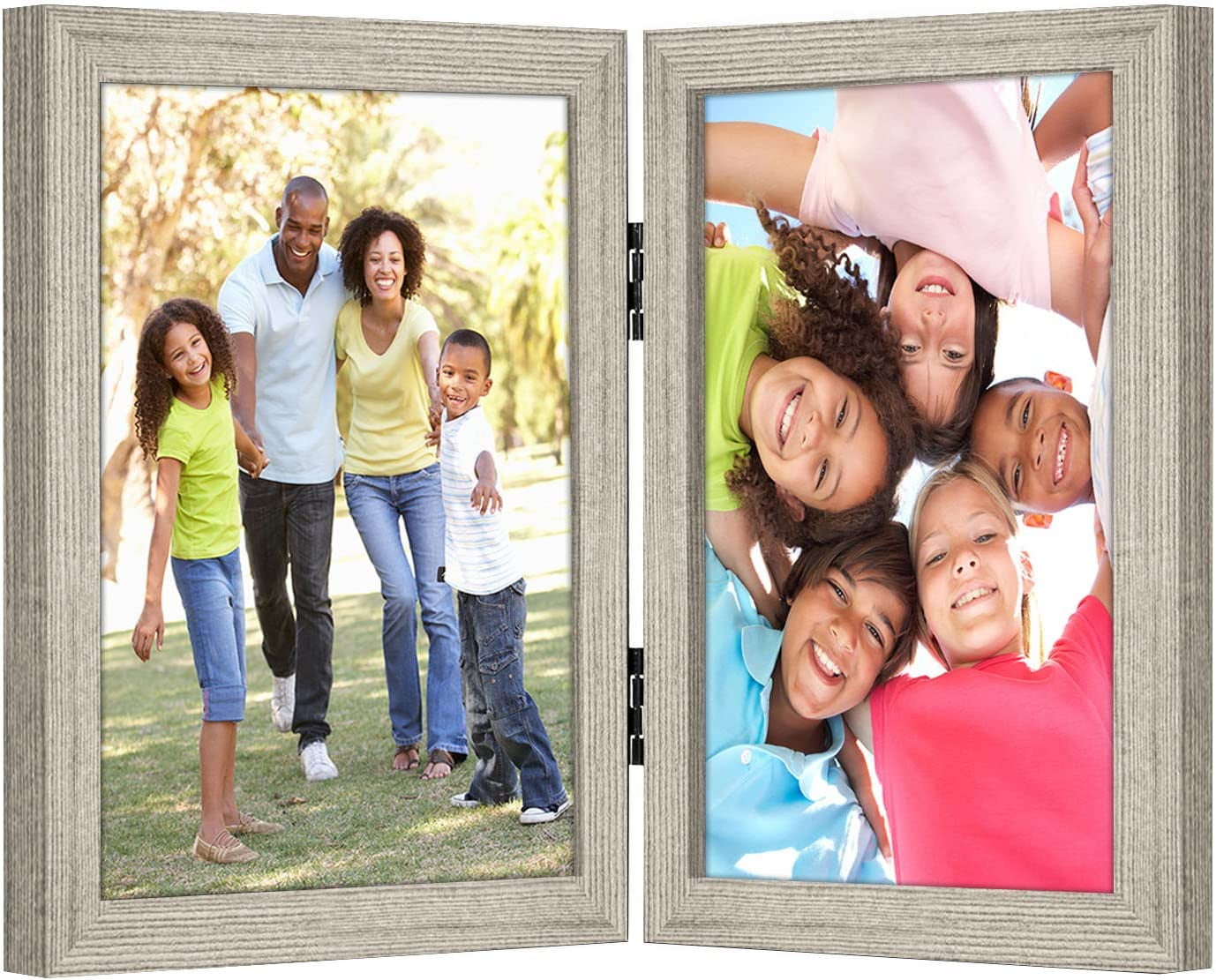 Americanflat 8x10 Hinged Picture Frame in Driftwood with Two Displays in Shatter Resistant Glass