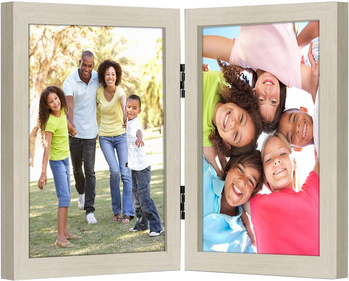 Americanflat 8x10 Hinged Picture Frame in Light Wood with Two Displays in Shatter Resistant Glass for Tabletop