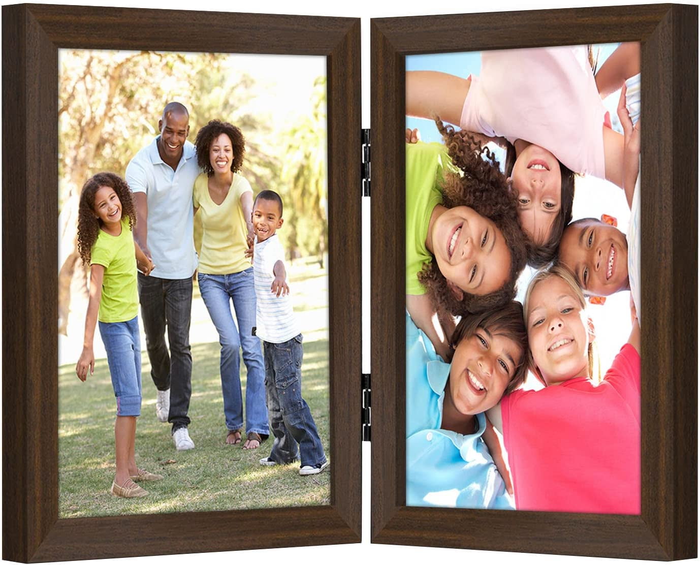 Americanflat 8x10 Hinged Picture Frame in Walnut with Two Displays in Shatter Resistant Glass for Tabletop