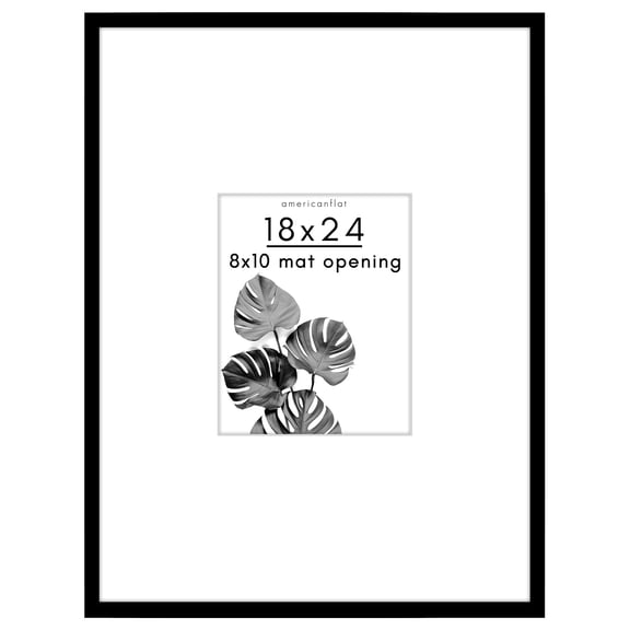 Americanflat 18x24 Poster Frame with Polished Plexiglass with 8x10 Mat Display Photo Streamline Thin - Black