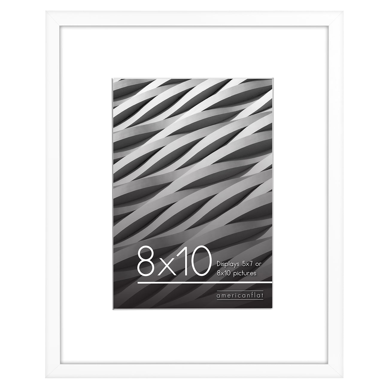 Americanflat 8x10 Picture Frame in White - Displays 5x7 With Mat and 8x10 Without Mat - Horizontal and Vertical Formats for Wall and Tabletop
