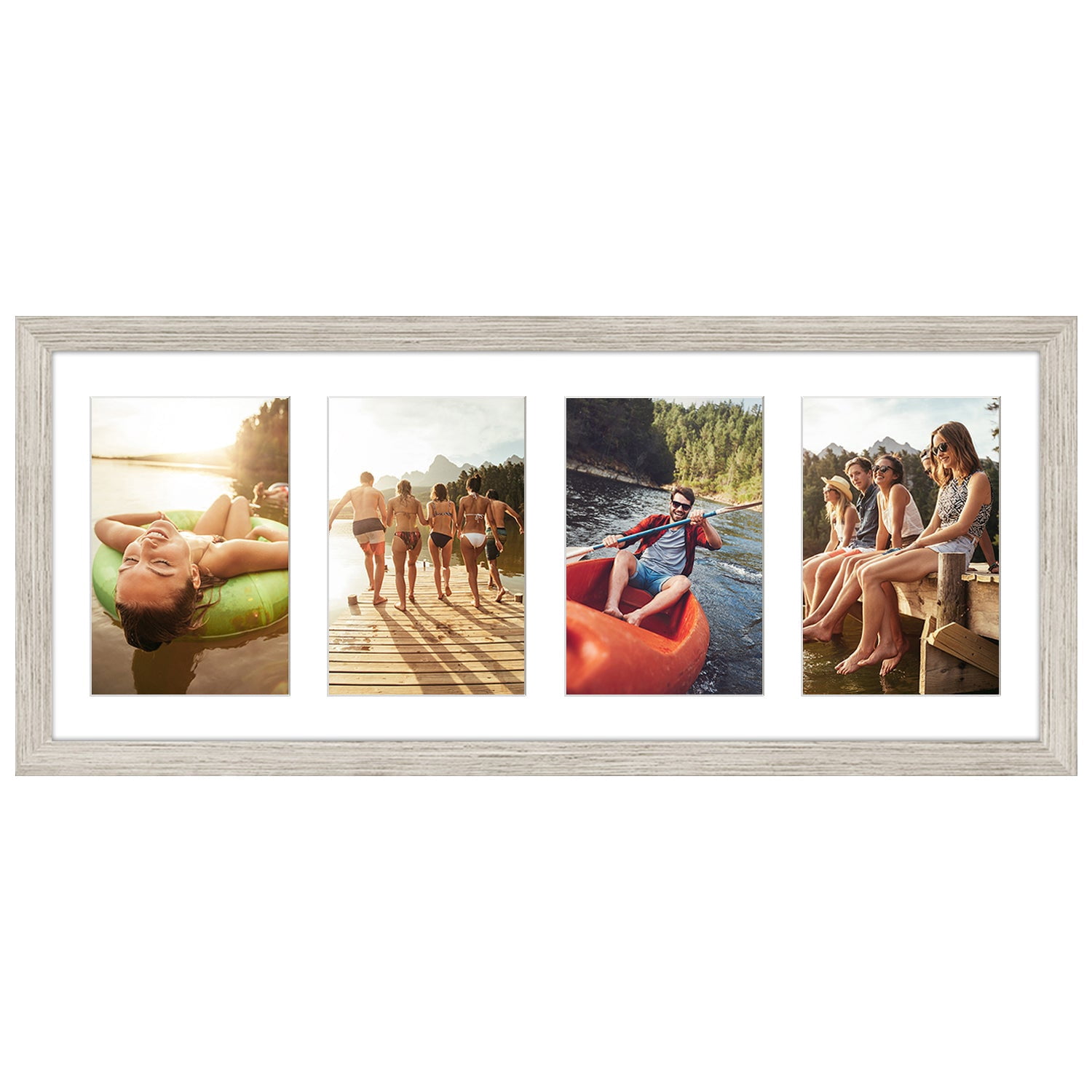 Americanflat 8x20 Collage Picture Frame in Driftwood | Displays Four 4x6 inch Photos. Shatter-Resistant Glass. Hanging Hardware Included!