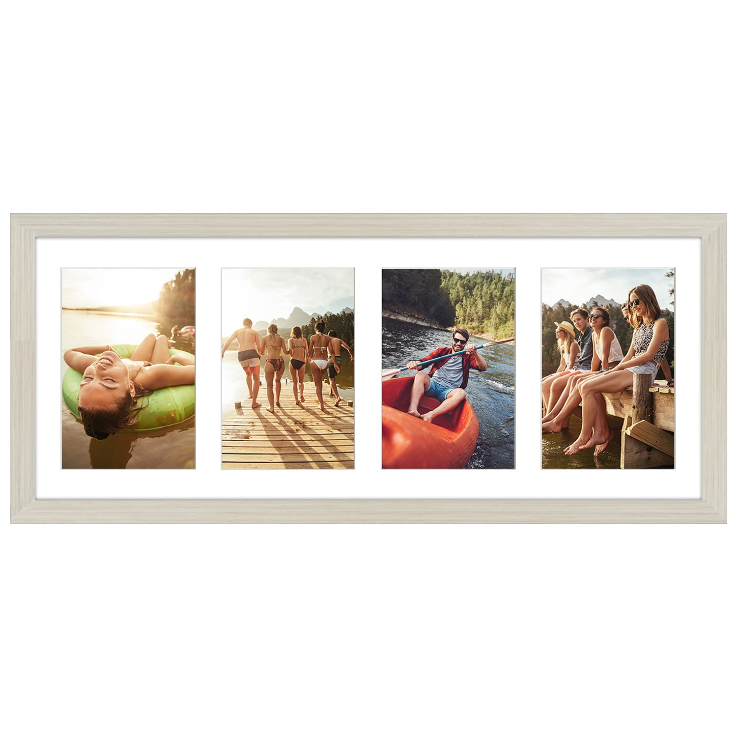 Americanflat 8x20 Collage Picture Frame in Light Wood| Displays Four 4x6 inch Photos. Shatter-Resistant Glass. Hanging Hardware Included!