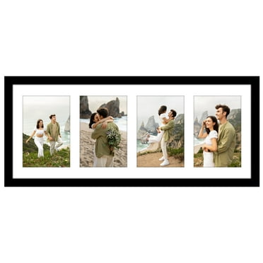 Americanflat 8x20 Collage Picture Frame to Display 4 Photos at Once - Black
