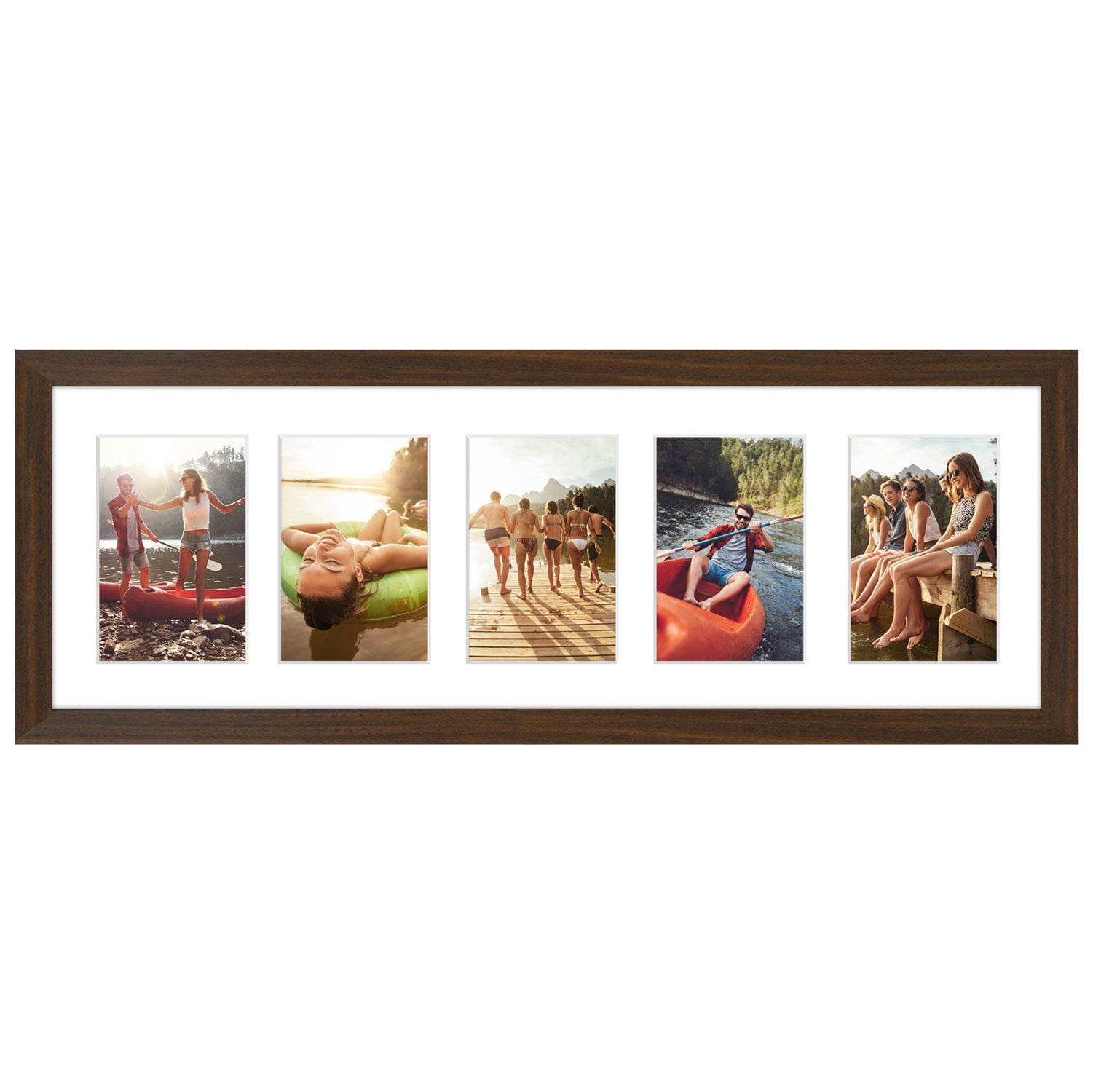 Americanflat 8x24 Collage Picture Frame with Five 4x6 Displays in Walnut - Composite Wood with Shatter Resistant Glass - Horizontal and Vertical Formats for Wall
