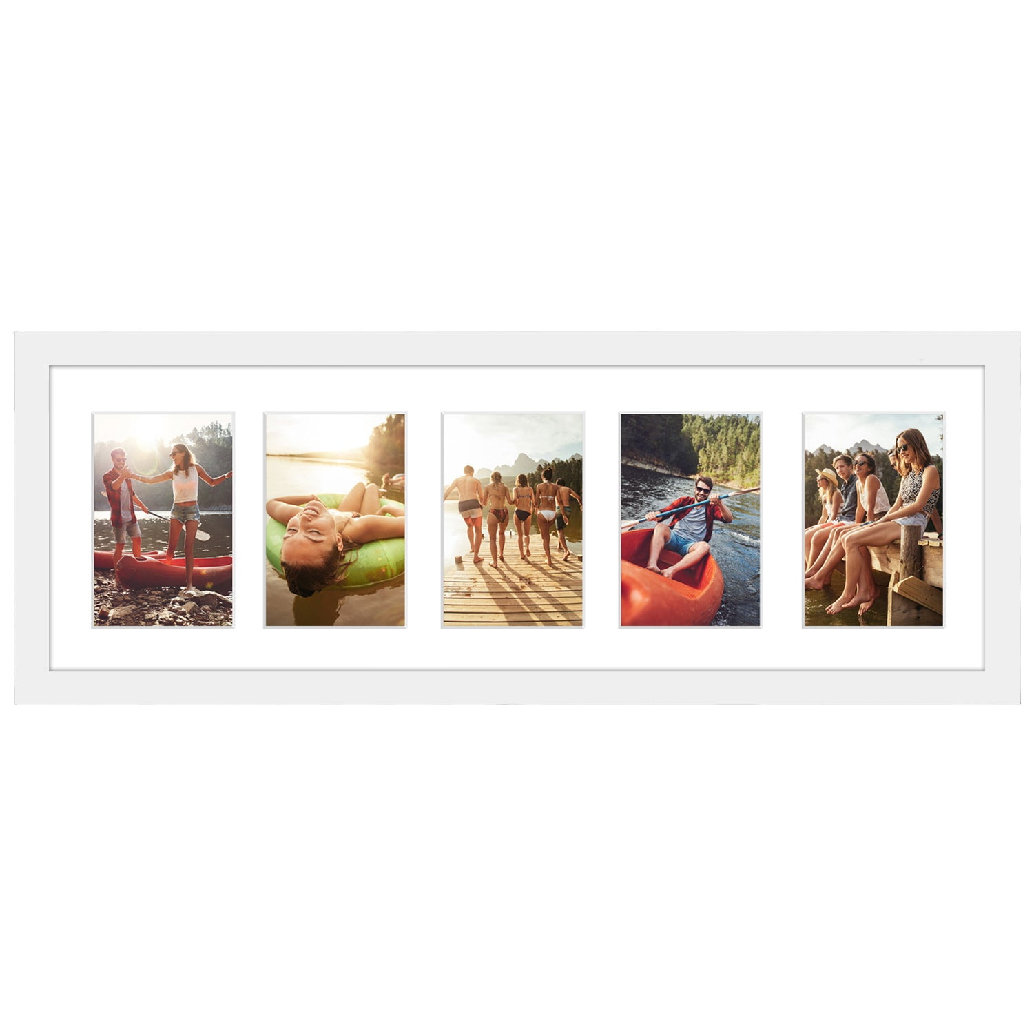 Americanflat 8x24 Collage Picture Frame with Five 4x6 Displays in White - Composite Wood with Shatter Resistant Glass - Horizontal and Vertical Formats for Wall