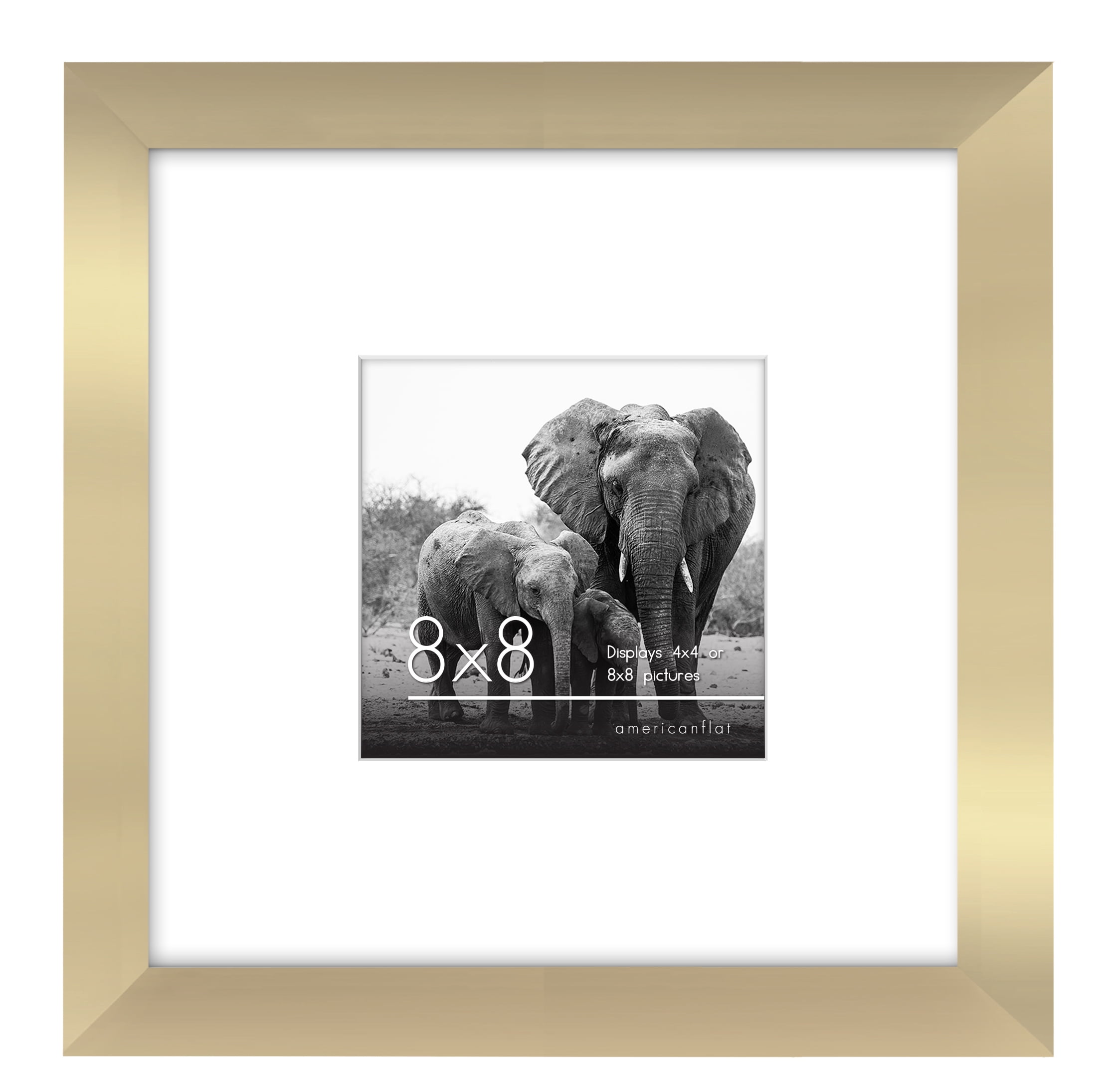 Americanflat 8x8 Picture Frame with Mat for 4x4, MDF wood and shatter-resistant glass, Gold