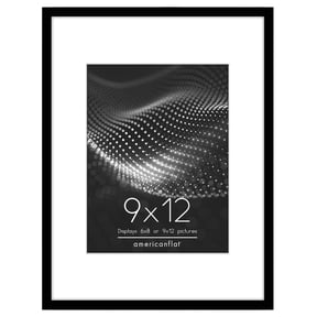 Americanflat 9x12 Picture Frame with Shatter-Resistant Glass with 6x8 Mat Display Photo Streamline - Black