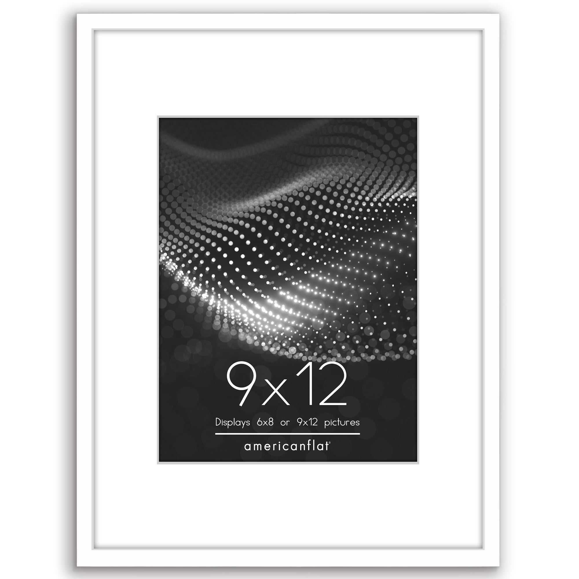 Americanflat 9x12 Picture Frame with Shatter-Resistant Glass with 6x8 Mat Display Photo Streamline - White