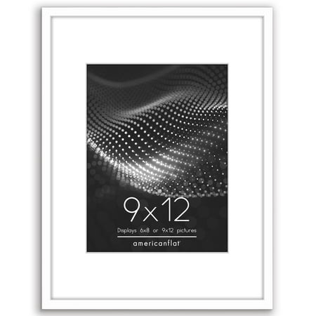 Americanflat 9x12 Picture Frame with Shatter-Resistant Glass with 6x8 Mat Display Photo Streamline - White
