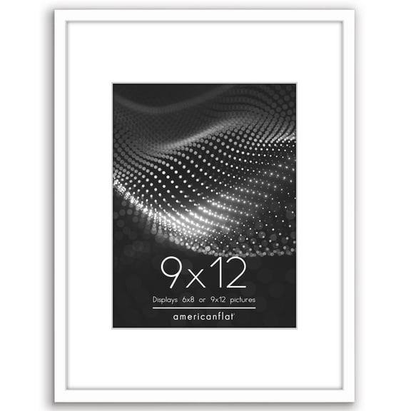 Americanflat 9" x 12" Picture Frame with Mat for 6x8 - Modern Design, Shatter-Resistant Glass, PVC Frame - White