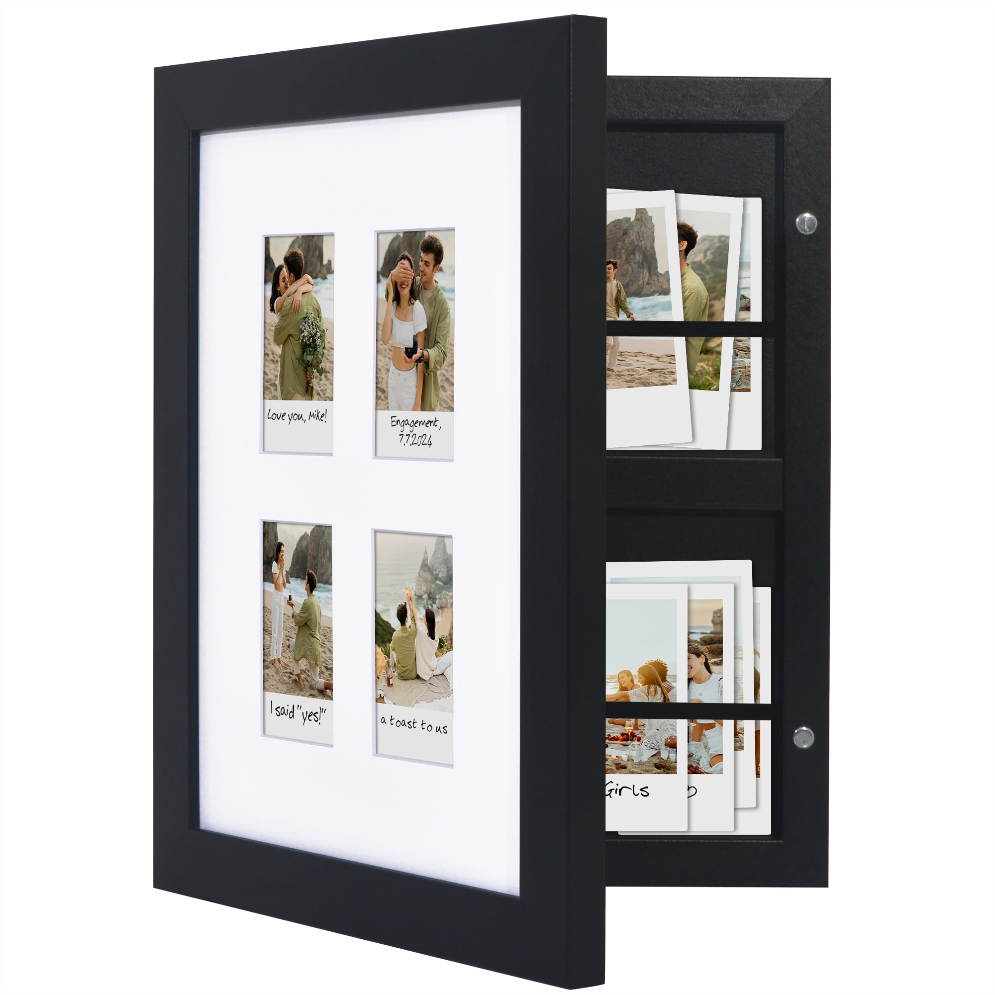 Americanflat 9x11 Picture Frame Storage with 2x3 Mat Fits Four Instant Print Photos Quick Change Frames Wall - Black