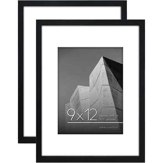 Americanflat 9x12 Picture Frame in Black - Displays 6x8 With Mat and 9x12 Without Mat - Horizontal and Vertical Formats for Wall and Tabletop (2 Pack)