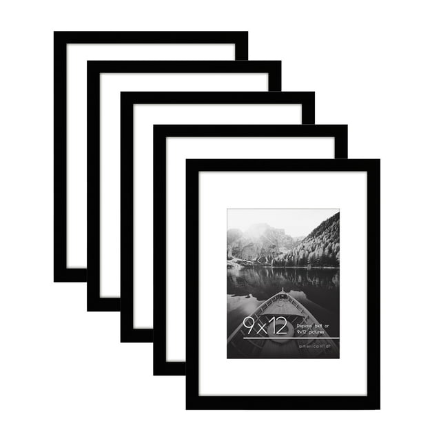 Americanflat 9x12 Picture Frame in Black Displays 6x8 With Mat and