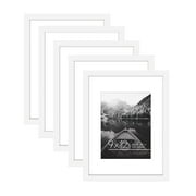 Americanflat 9x12 Picture Frame in White - Displays 6x8 With Mat and 9x12 Without Mat - Set of 5 Frames with Sawtooth Hanging Hardware For Horizontal and Vertical Display