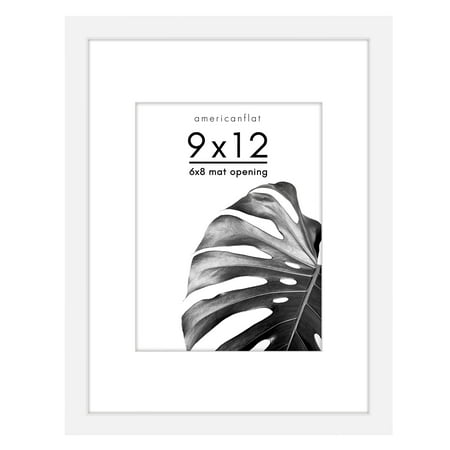 Americanflat 9x12 Picture Frame with Shatter-Resistant Glass with 6x8 Mat Display Photo Signature - White