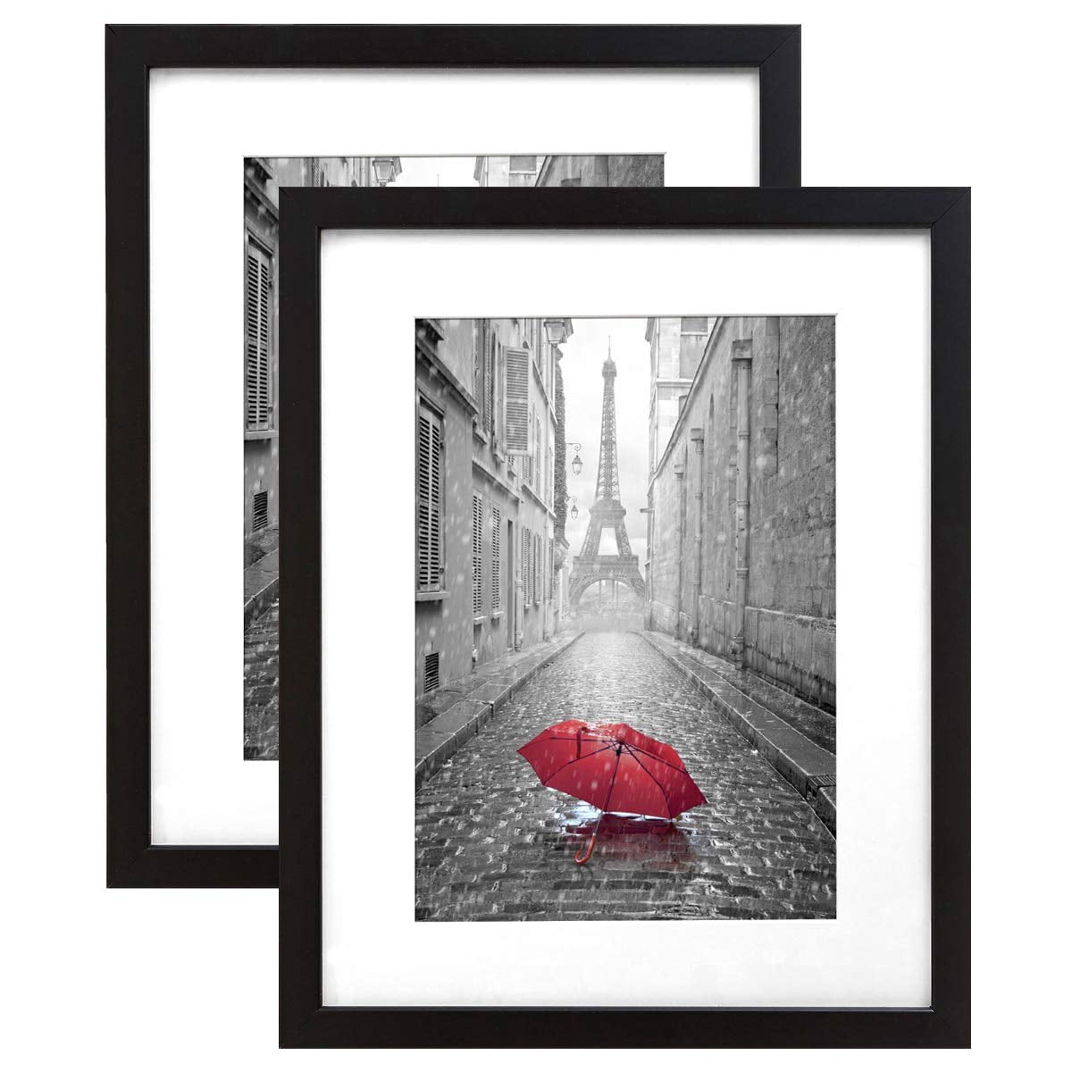 Americanflat 9x12 Picture Frame with Mat for 6x8, MDF wood and shatter-resistant glass, Black