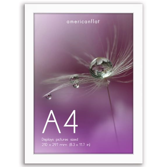 Americanflat A4 8.3x11.7 Picture Frame with Shatter-Resistant Glass Signature Collection Frames Tabletop - White