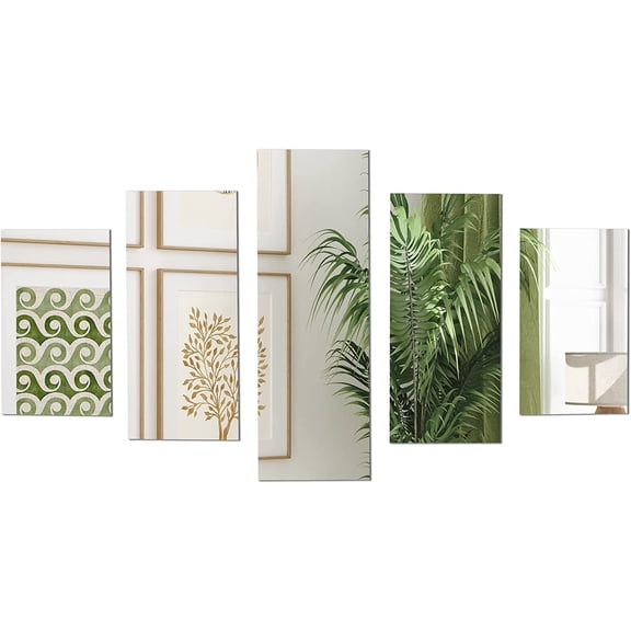 Americanflat Adhesive Mirror Tiles - Art Deco Panorama Design - Peel and Stick Mirrors for Wall. Frameless Mirrors for Bedroom and Living Room Decor (5pcs Set)