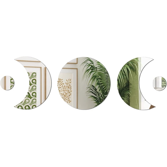 Americanflat Adhesive Mirror Tiles - Moon Phase Design - Peel and Stick Mirrors for Wall. Frameless Mirrors for Bedroom and Living Room Decor (5pcs Set)